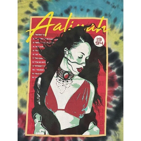 Aaliyah Graphic T-shirt Men Medium Oversize Multicolor Tie Dye Music - Picture 2 of 5